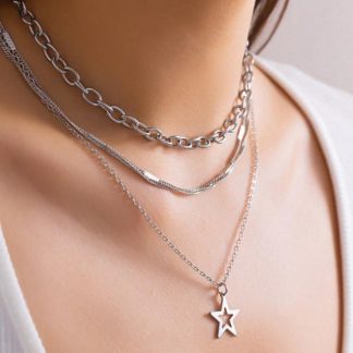 personalized fashion star necklace set, sweet cool thin chain metal necklace neck chain