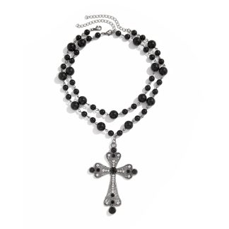 personality punk style imitation pearl necklace cross sweet cool long pendant accessory for women gift