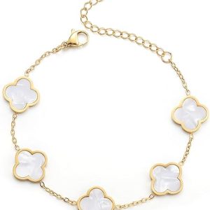 Gold Plated Clover Lucky Bracelet Flower Four Leaf Link Bracelets Trendy Jewelry Gifts for Women